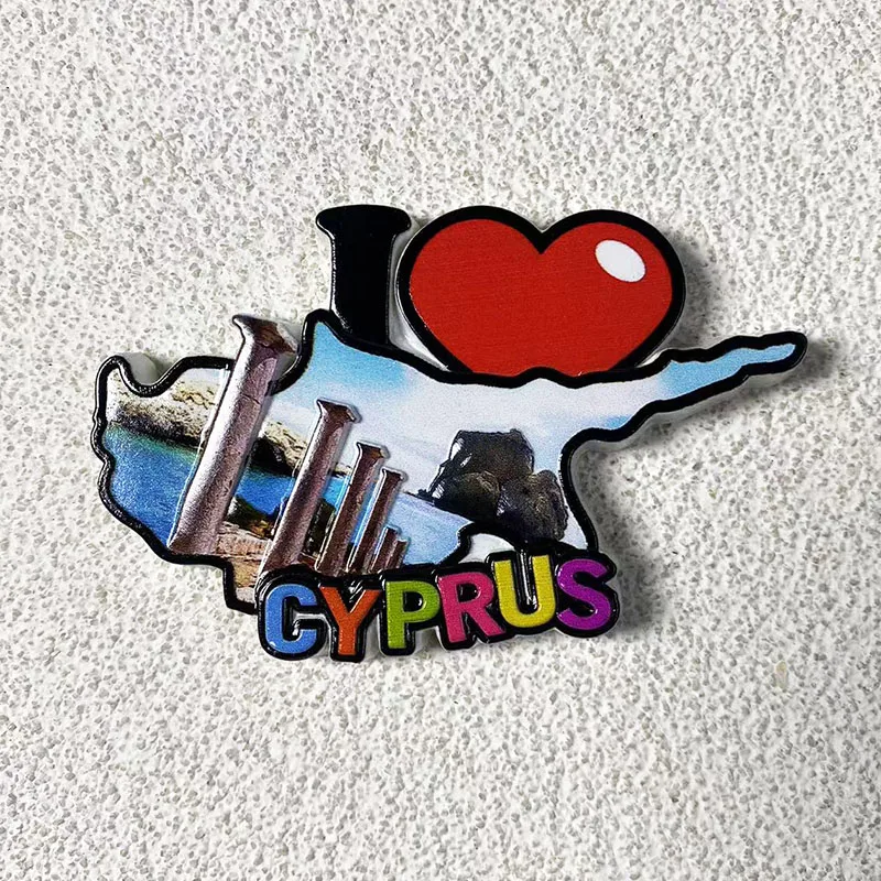 Cyprus Travel Souvenir Crafts Creative map Heart shaped three-dimensional decorations 3d Painted fridge magnets gift