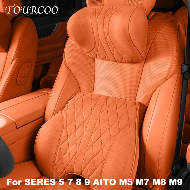 

For AITO M5 M7 M8 M9 SERES 5 7 8 9 Car Suede Leather Neck Pillow Headrest Waist Seat Support Interior Accessories