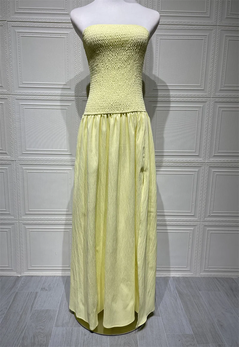 2025 جديد خارج الكتف حمالة فستان ماكسي مثير المرأة أنيقة بلا أكمام عارية الذراعين الفخذ العليا سبليت مطوي نادي حفلة فستان طويل #6