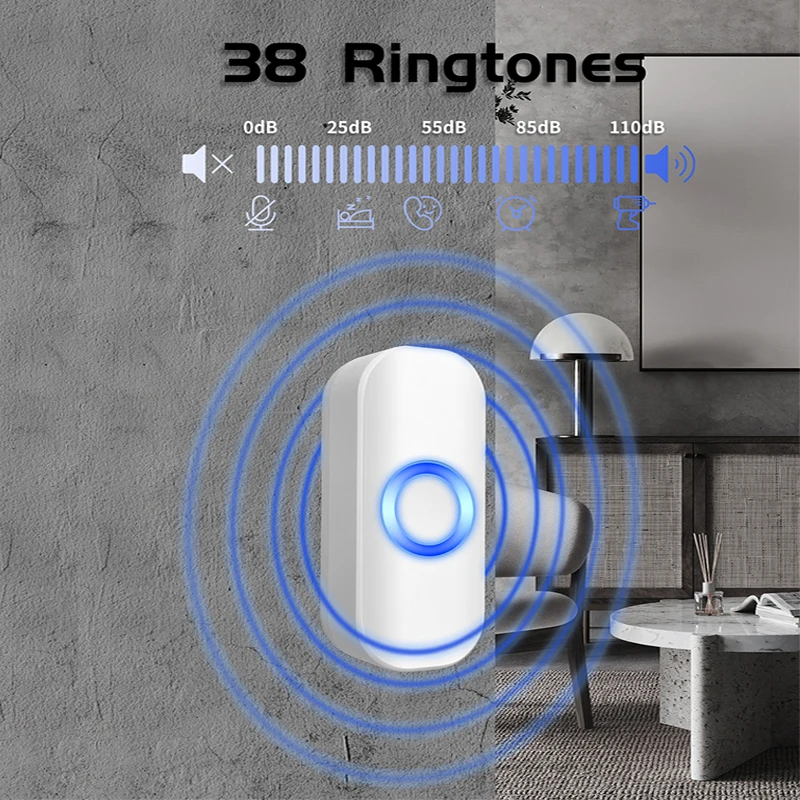 Imagem -03 - Jeatone-sem Fio Bem-vindo Smart Doorbell Home Security Alarm Volumes Nível Luz Led 38 Canções de Longa Distância 200 Metros