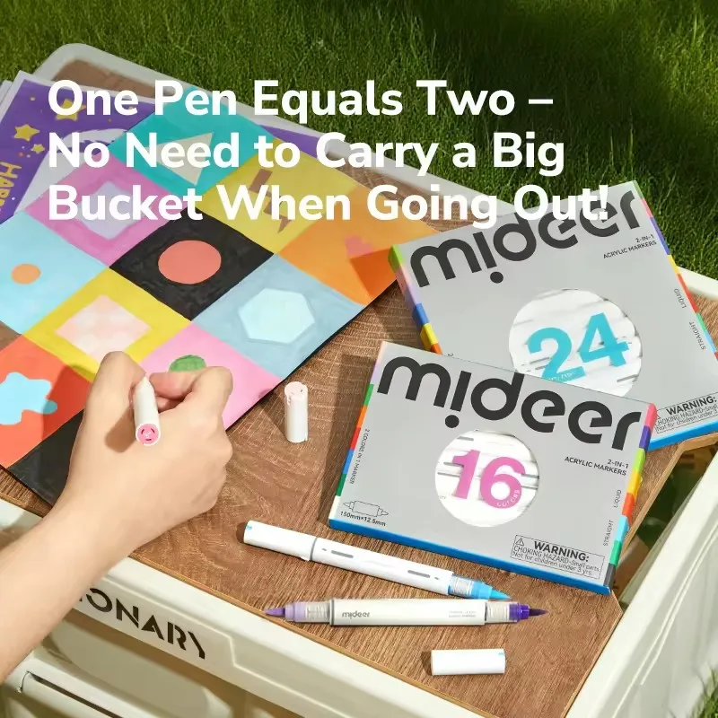 Mideer – stylo marqueurs acryliques 2 en 1, liquide double ton, 2 couleurs, pointe souple, multi-surfaces, coloriage pour enfants, dessin, peinture, jouets 4 ans +
