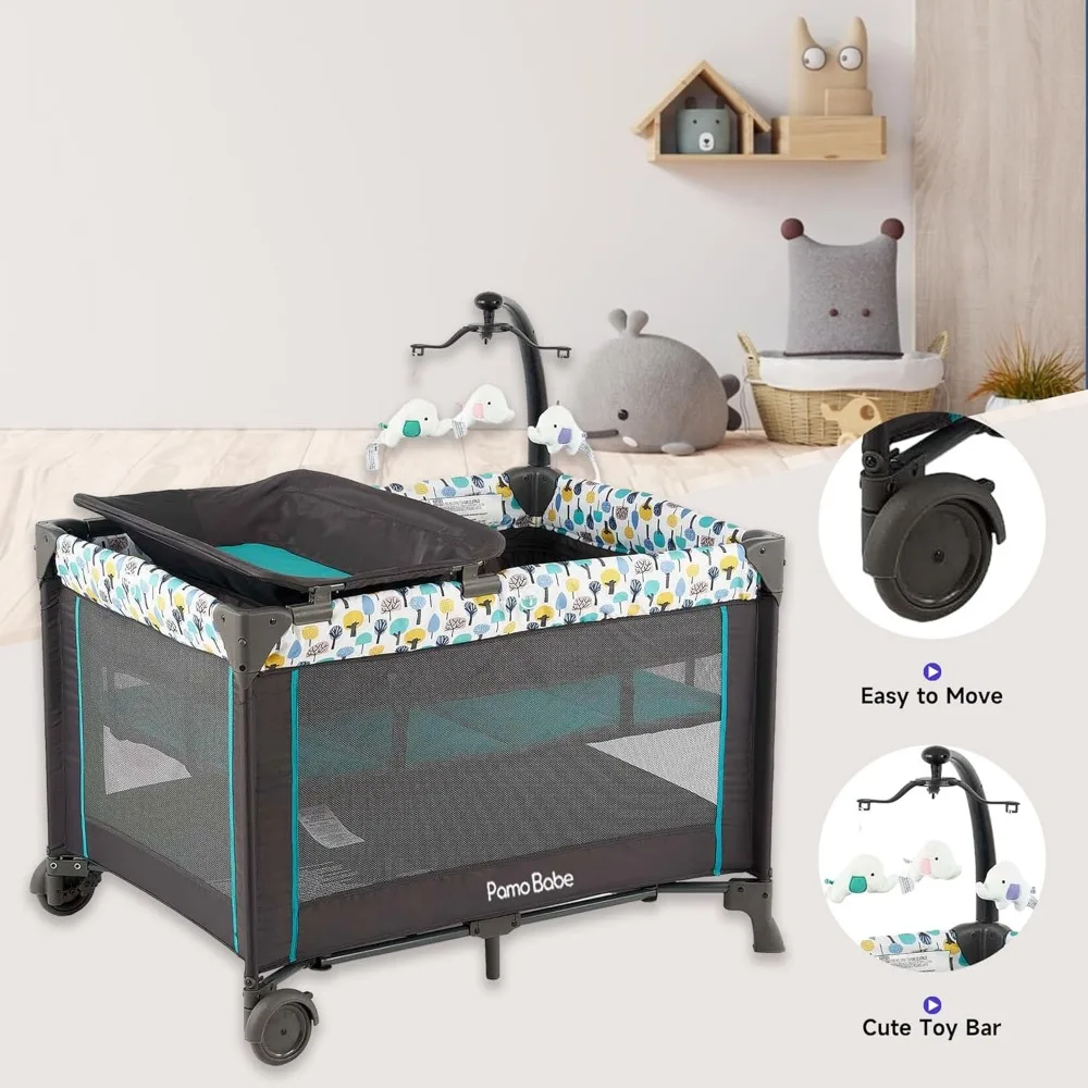 Draagbare wieg voor baby's, draagbare babybox met wieg en commode, pakketafmeting is L 27"x B 9"x H 9"