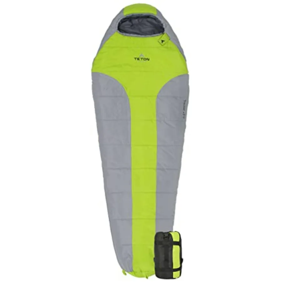 

Camping and backpacking sleeping bag for adults and kids; nylon shell, polyester fill, black; lightweight, warm weather, mummy