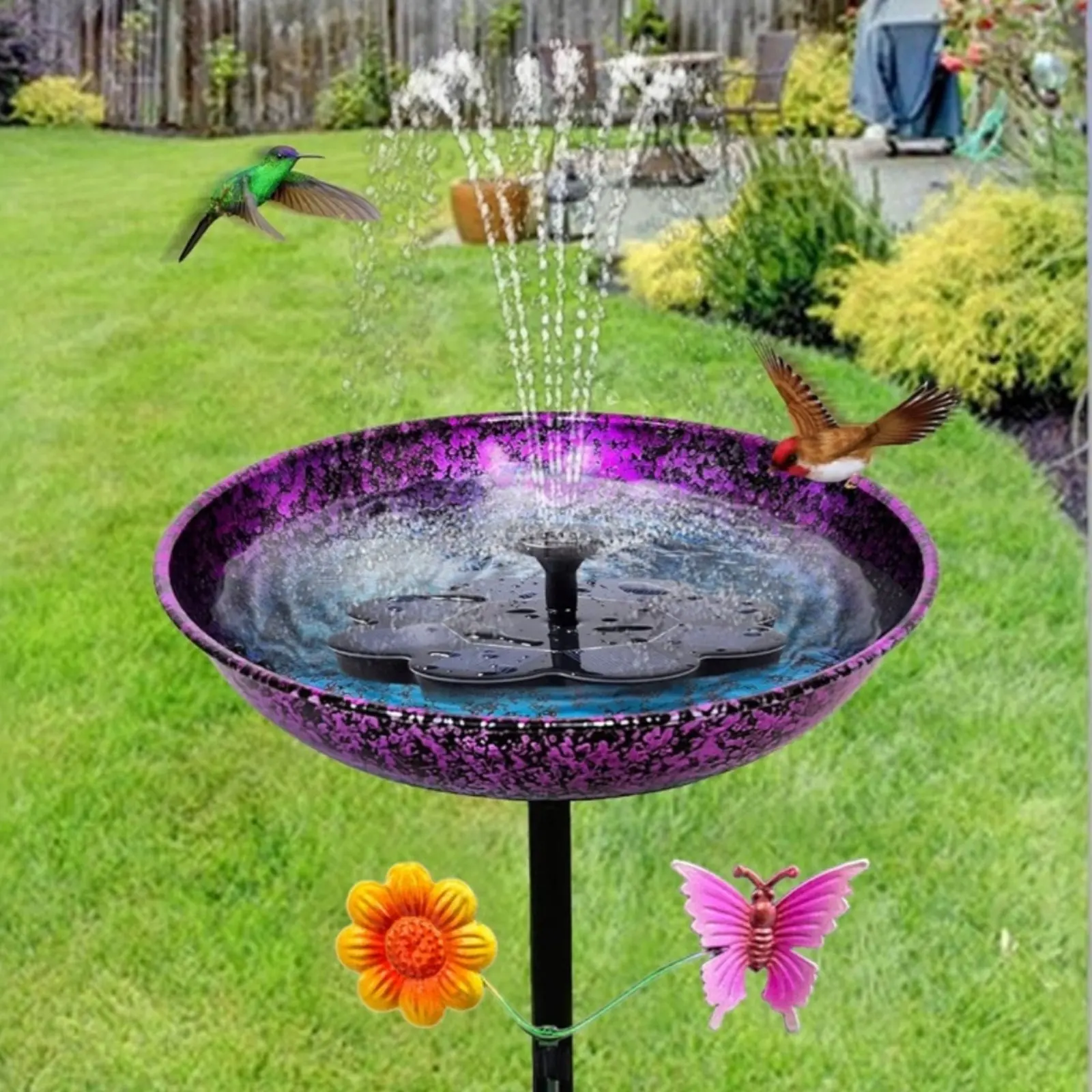 Metal Bird Bath Long-Lasting Round Bird Bath Basin Garden Decor Elegant Solar Fountain Compatible for Yard view 4