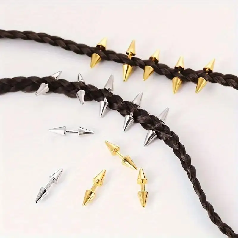 Conjunto de 5 piezas Clips de cabello punteados Estilo punk hip-hop rock Ornamentos de cabello Bordo Panes de cabello Clips de dreadlock Corbatas de cabello Anillos de fijación