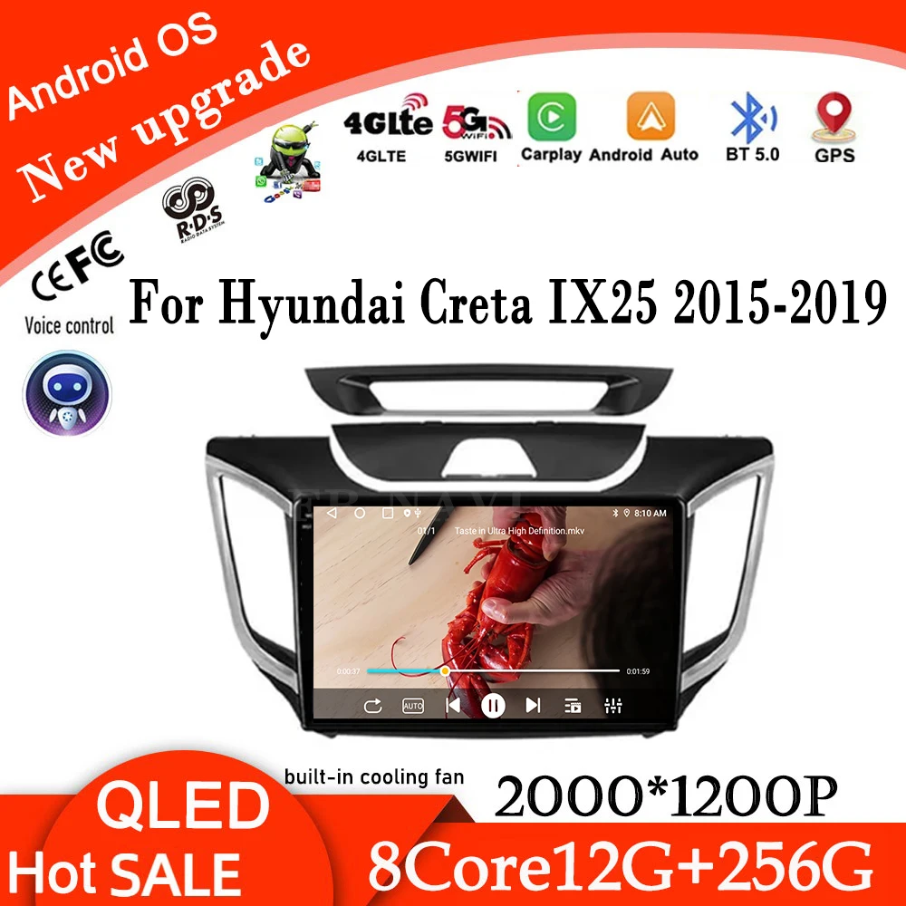 9 Inch For Hyundai Creta IX25 2015-2019 RDS DSP Car Radio Multimedia Player GPS Android 16 Intelligent System