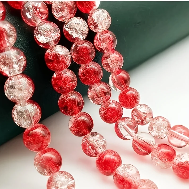 160 Stück 8mm Rot-Weiß Transparente Rissperlen mit Löchern für DIY-Armbänder, Valentinstag-Schmuckherstellung – Detail 2