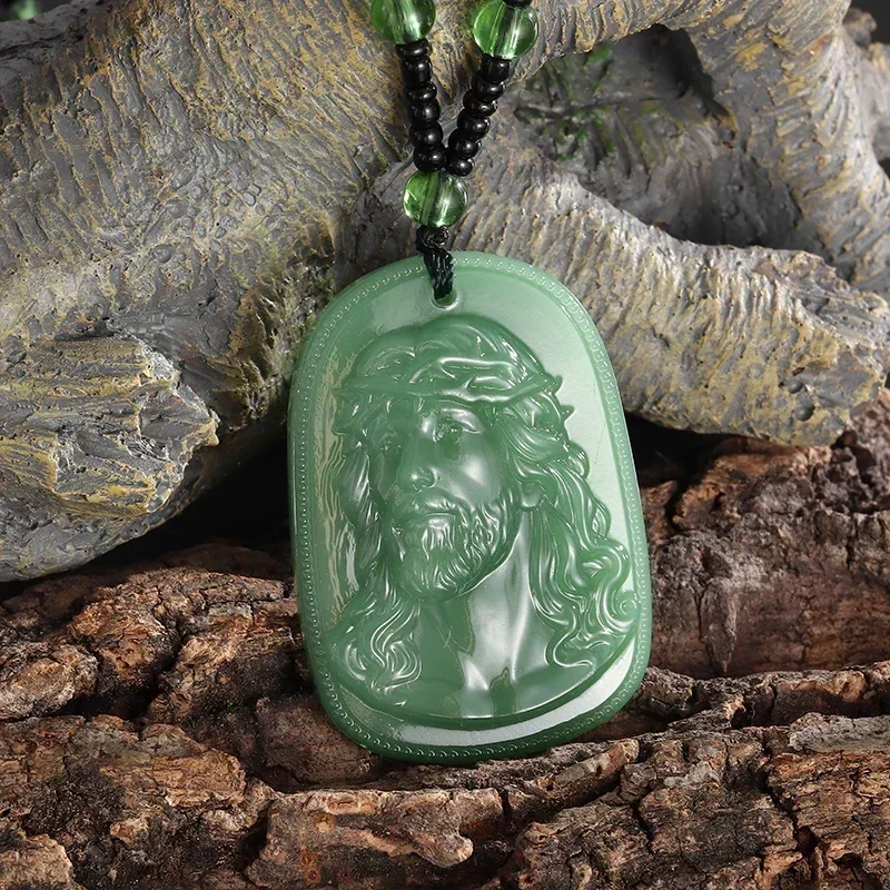 Vintage Christian Obsidian Jesus Statue Pendant Necklace Catholic Prayer Amulet Jewelry Men Women