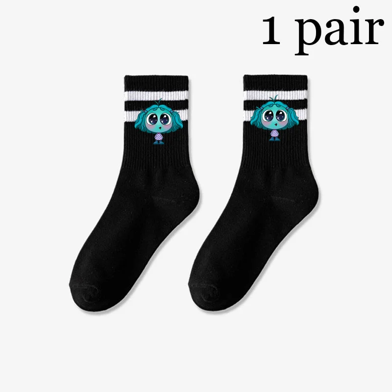 Cute Inside Out2 Riley Joy Women\'s Mid Length Socks Simplicity Parallel Bar Pattern Sock Sports Sweat-Absorbing Breathable Socks