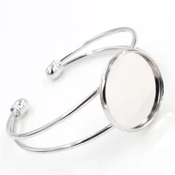 High Quality  25mm Rhodium Color Plated Bangle Base Bracelet Blank Findings Tray Bezel Setting Cabochon Cameo  (L1-27)