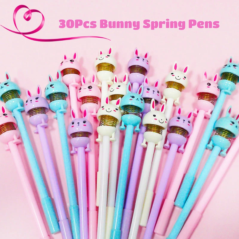 30Pcs/Lot Cartoon Shaking Head Rabbit Gel Pen Kawaii Spring Bunny Pens 0.5mm Black Ink Student Stationery Funny Pen Easter Gift