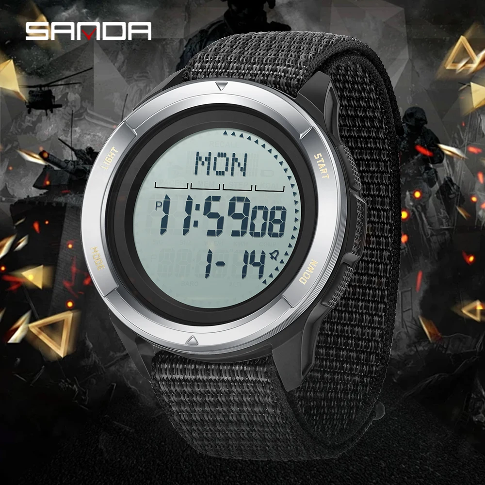 SANDA 2197 Men's Electronic Watch Sport Multi functional Night Light Waterproof Calendar Alarm Clock Casual Men's Digital Watch