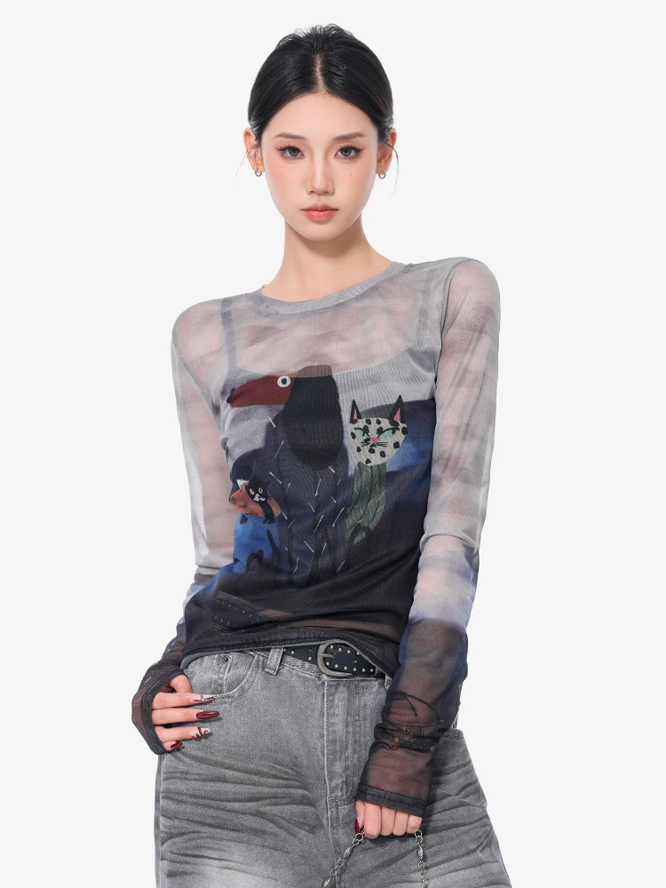 

Women's Graphic Print T-shirt Harajuku Korean Y2k Aesthetic Fashion Vintage Long Sleeve Slim T-shirts Clothes 2000s Clothes 2025