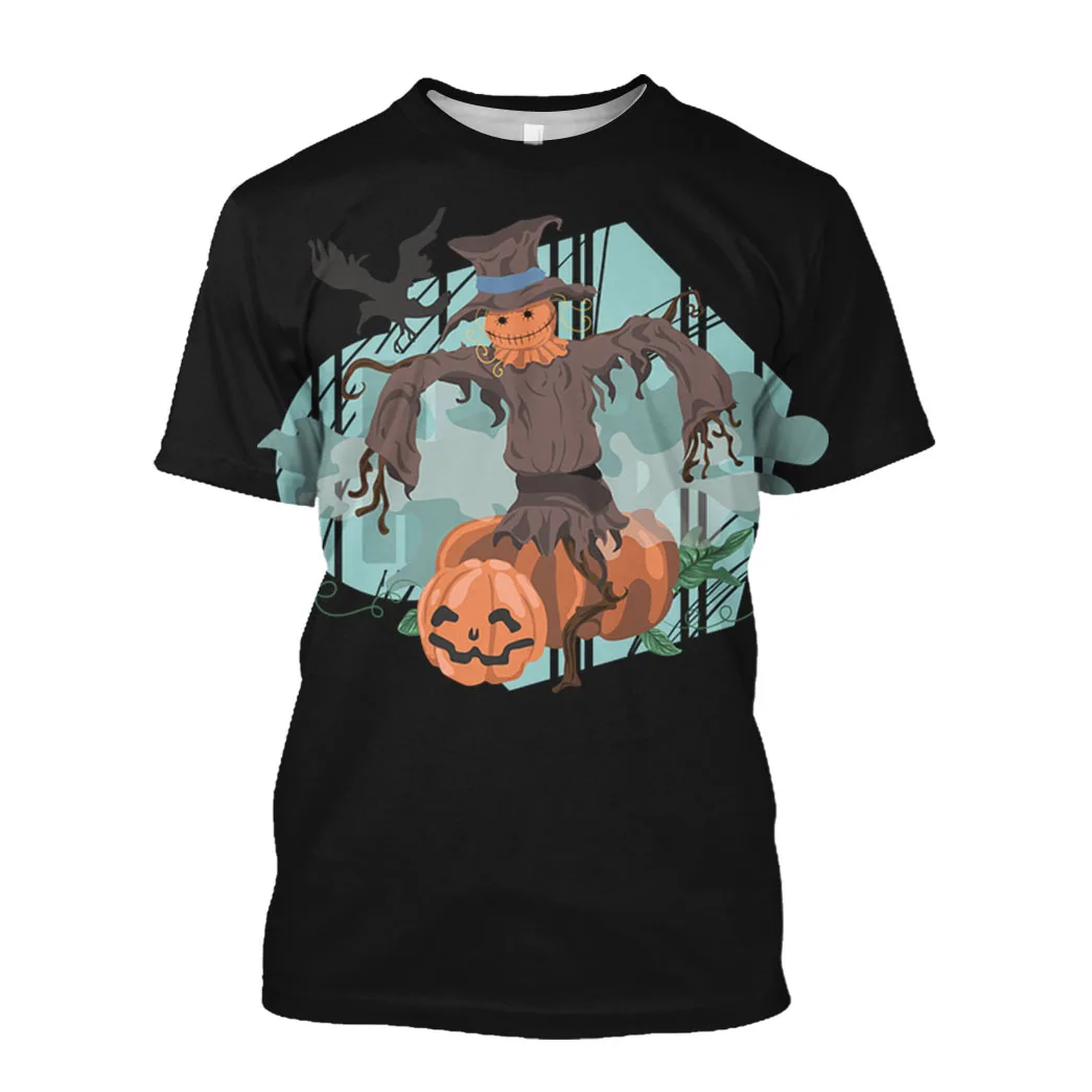 Jumeast Scream Scarecrow 3D Graphic T-Shirts Horror Halloween Day Printed T-Shirty Party Mesh Cartoon Baggy Plus Size Clothing