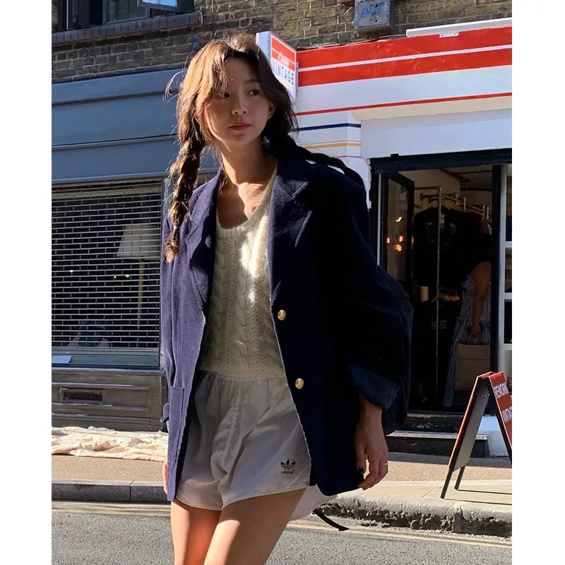 

Вельветовый блейзер 2021, весна-осень, восьмибортный пиджак с золотыми пуговицами