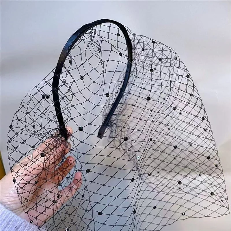 

Retro Pearl Veil Hairband Women's Par Accory Face Covering Net Lace Hairband Bridal Headwear Ele Hair Accories