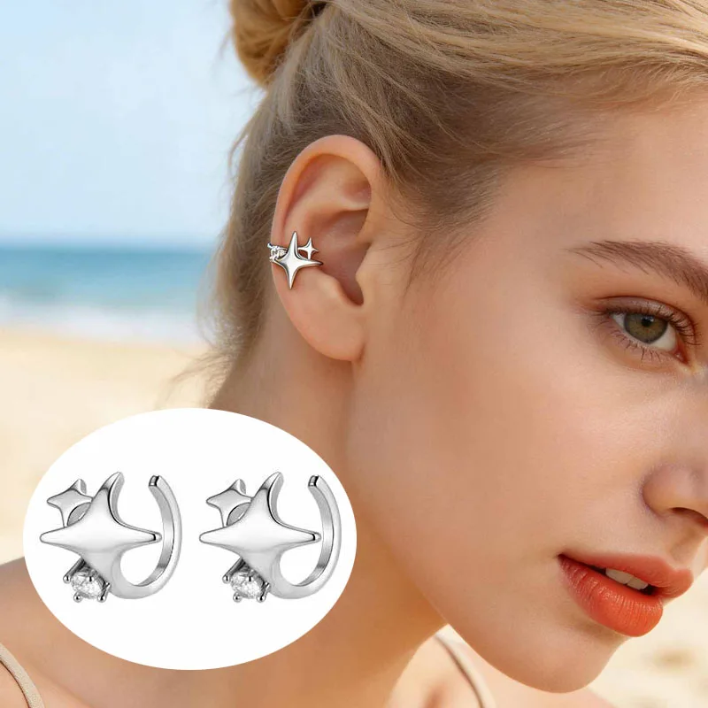 Star Ear Cuff Non Piercing Double Starburst Minimalist Wrap Cartilage Earrings for Women Men Jewelry Gift