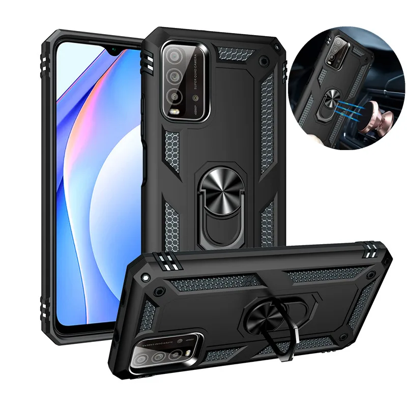 

For Xiaomi Redmi 9 Power 9T Case Luxury Armor Shockproof Phone Cases for Redmi9T Car Magnetic Ring Silicone Bumper Stand Cover