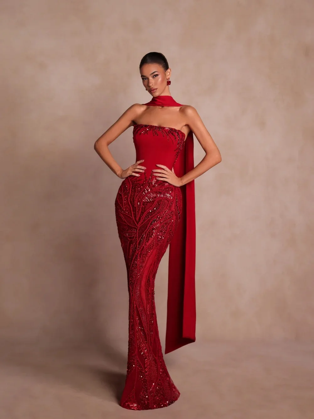 

Opulent Strapless Beaded Mermaid Formal Dress Luxurious Crystal Applique Evening Dress Majestic Prom Gown Vestidos De Fiesta