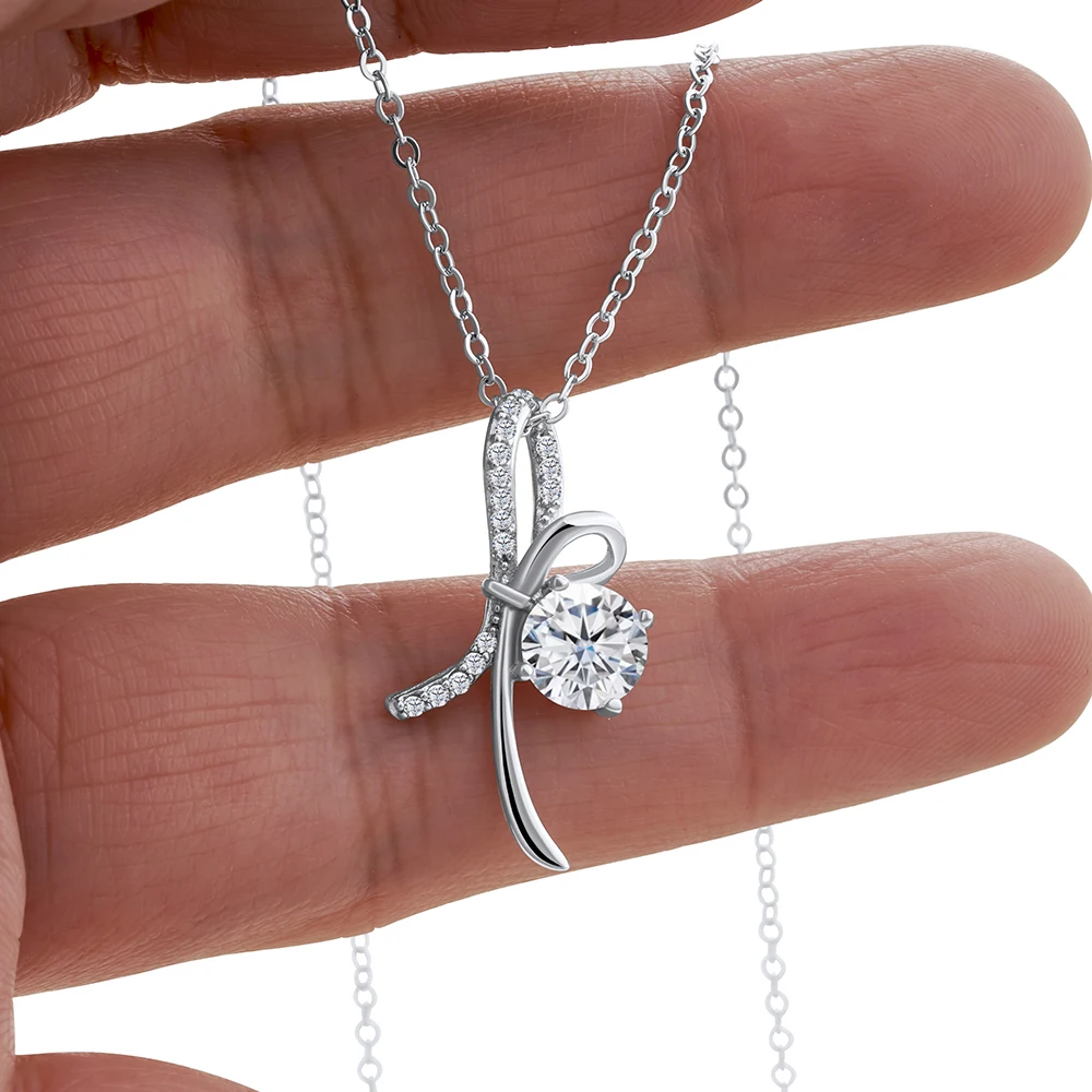 JoyceJelly S925 Sterling Silver Necklace with Dazzling 1 ct Moissanite Bow Pendant Portugal Cutting Lab Created Diamond Jewelry view 5