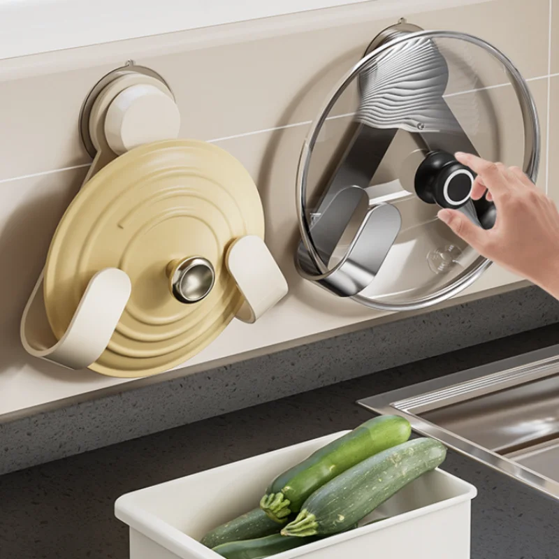 Soporte con ventosa para tapa de olla, montado en la pared, sin perforaciones, estante de almacenamiento multifuncional para cocina, soporte para tabla de cortar, 1 ud.