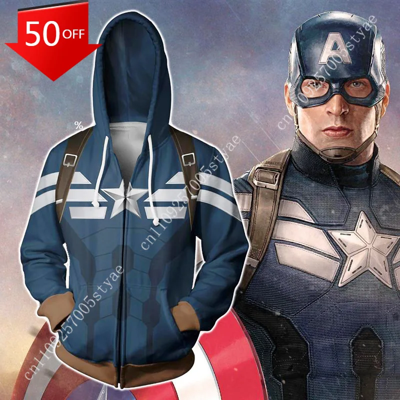 

Marvel Avengers: Captain America 3D-Printed Zip-Up Hoodie (Cosplay)