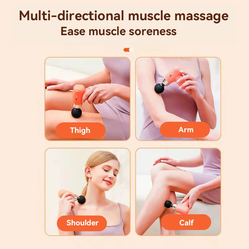 Mini pistola elétrica massageador muscular, 4 cabeças de massagem substituíveis, silencioso, treinamento em casa, relaxamento muscular inteligente, pistola fascia