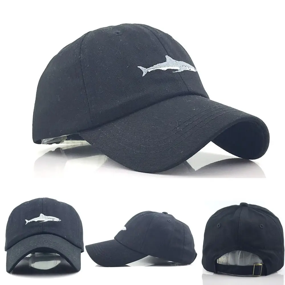 

Washed Cotton Baseball Caps Sunshade Curved Strapback Trucker Caps Adjustable Shark Embroidery Ponytail Baseball Cap Summer