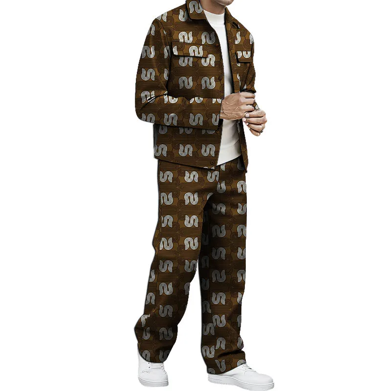 

Modern Design African Print Couture Men's Turn Down Collar Jacket Set Zip-up Short Coat With Pant Party Wear Customized