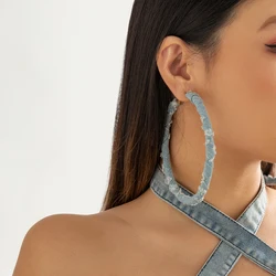 IngeSight.Z Punk Denim Large Circle Hoop Earrings For Women Rock Oversized Geometric Thick Round Earrings Party Jewelry Gift