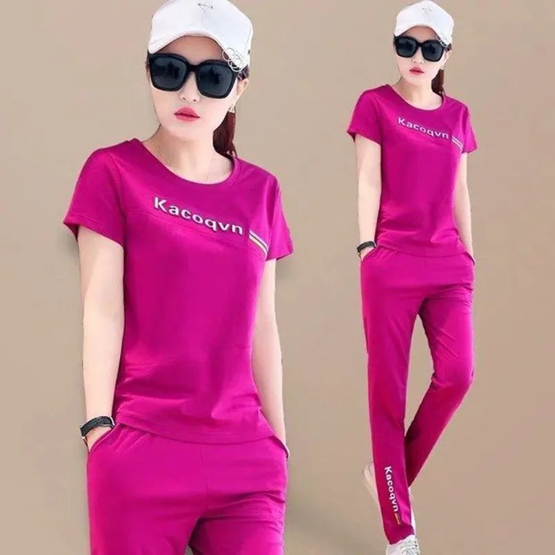 Short Sleeved Women\'s Sports Suit 2024 Spring/summer New Loose and Fashionable Slimming Sports Casual Two-piece Set