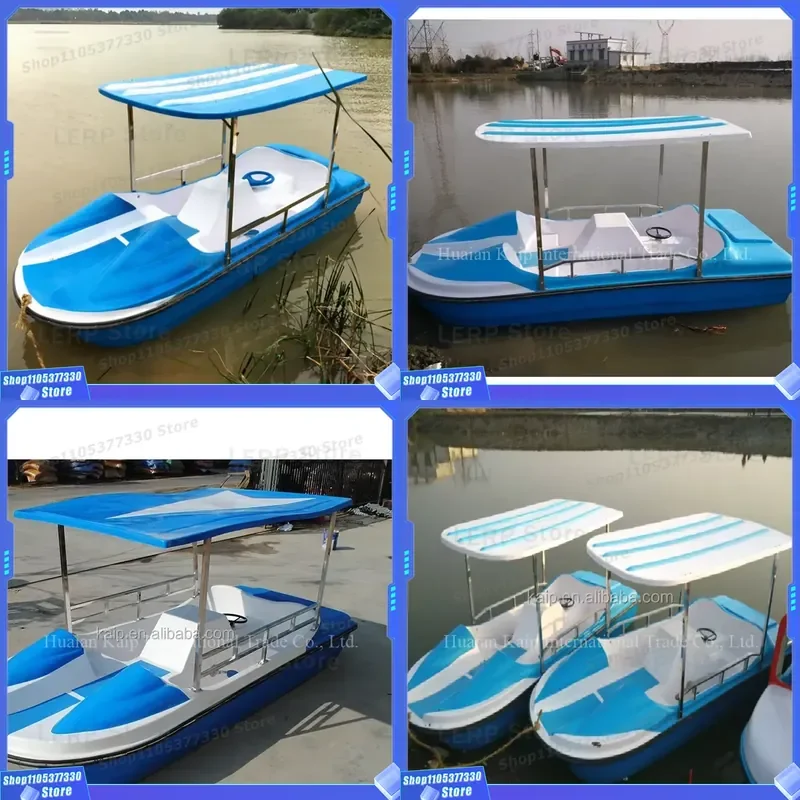 Hot Sale Blue Fiberglass Pedal Boat Customized Logo 4-Seater Water Playground for Fishing Human Power Water Sports Equipment