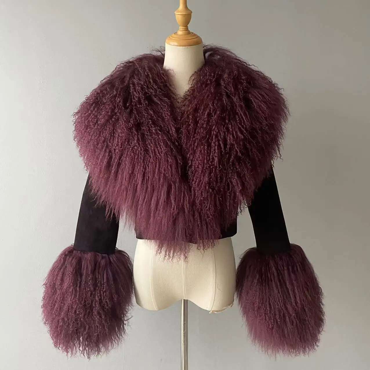 Jxwatcher Giacca da donna in vera pelle scamosciata con grande collo di pelliccia di pecora mongola Lady Winter Fashion Cappotto corto Cappotti corti in pelliccia di agnello Nuovo