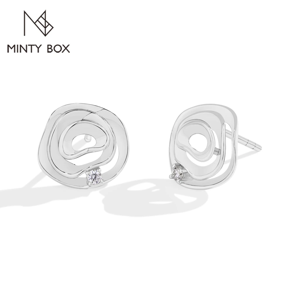 MINTYBOX Moissanite Stud Earrings for Women 3-layer Round S925 Silver Lab Diamond 18k Gold Plated Engagement Fine Jewelry Gift