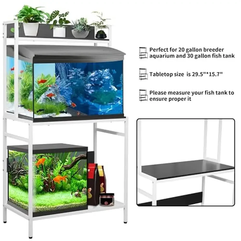 3-Tier Metal Frame Aquarium Stand 20-29 Gallon Fish Tank Heavy Duty Storage Rack with Stable Design Black and White Iron Pipe