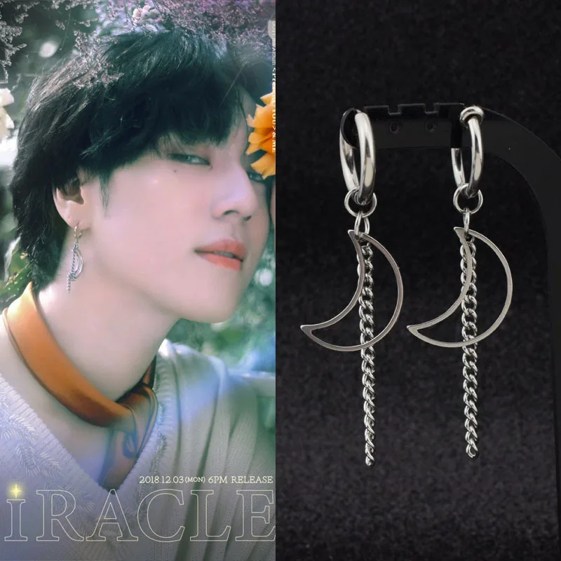 Pendientes colgantes de acero inoxidable para hombre y mujer, colgante de estrella y Luna, borla larga, aretes de aro Unisex, joyería Kpop Suga