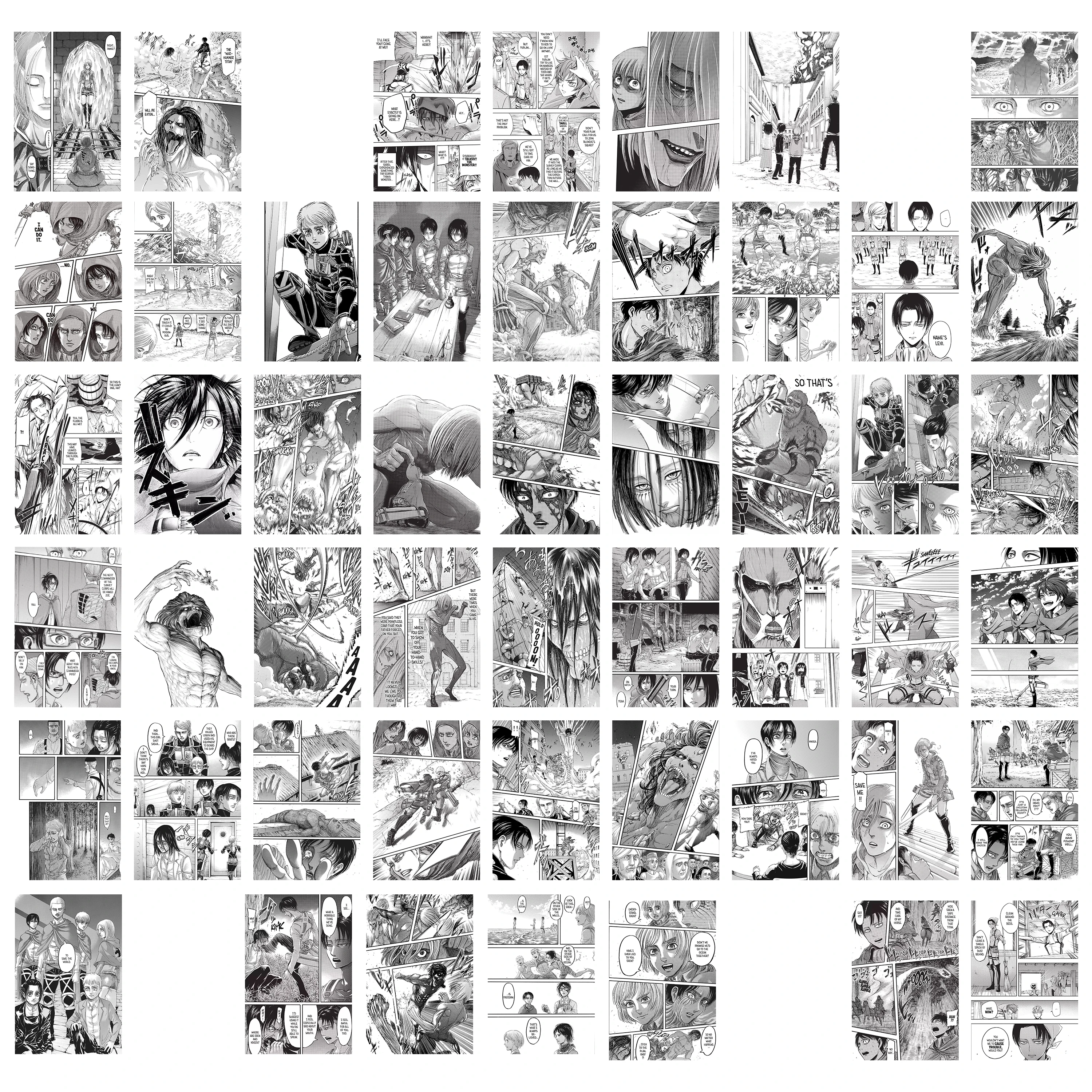 50Pcs Black White Comic Collage Card Set Animation Cardstock Wall Collage Posters Home Decor for Bedroom Dormitory Apartment