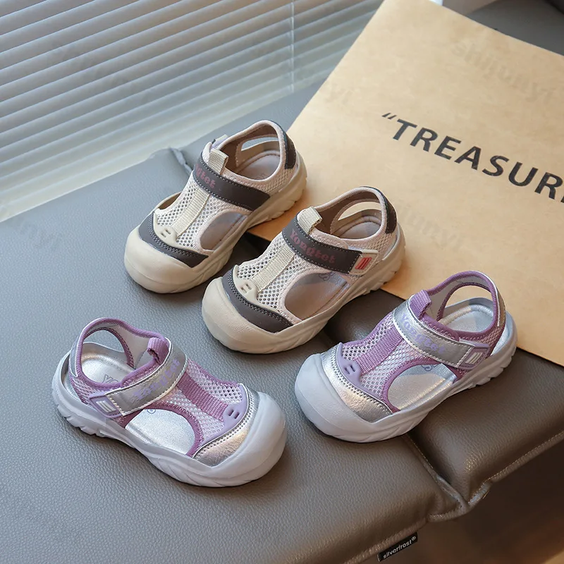 

Girls' Sports Sandals 2025 Summer Mesh Hollow Breathable Children's Fashion Comfortable Casual Shoes Lightweight Chunky Sneakers