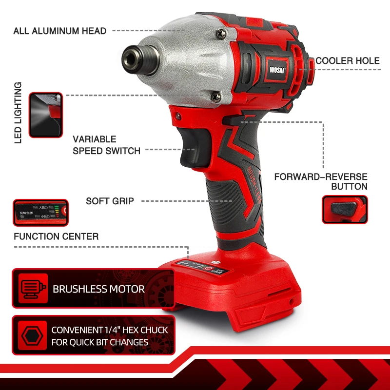 WOSAI MT Series 300NMไฟฟ้าสว่านไขควง20V Brushlessมอเตอร์Impact Driverอัตโนมัติโหมด1/4 "chuckเครื่องมือ