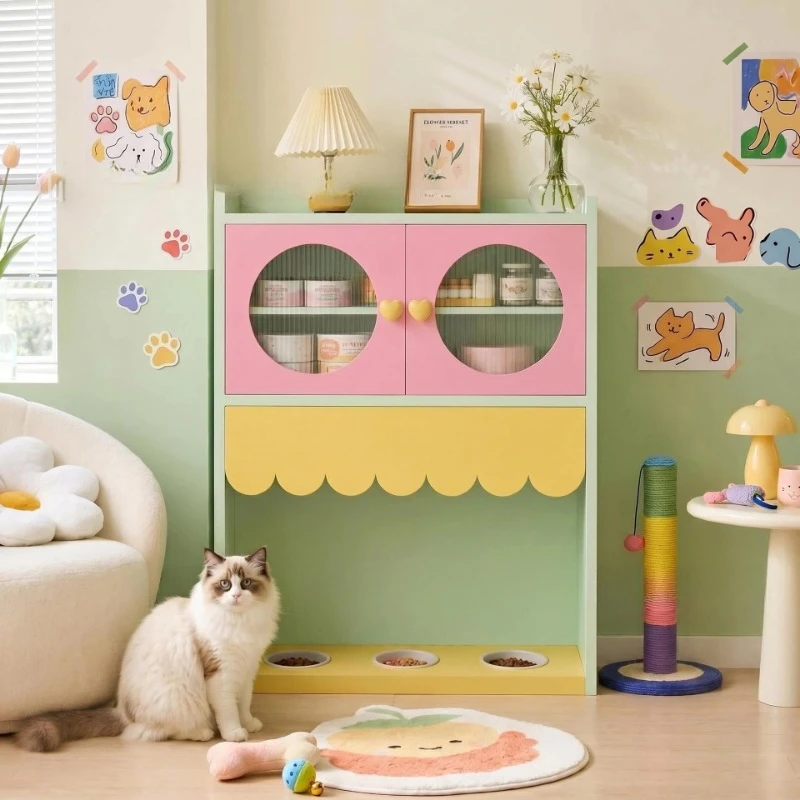 Dopamine household cat and dog food basin storage cabinet multi-functional locker home