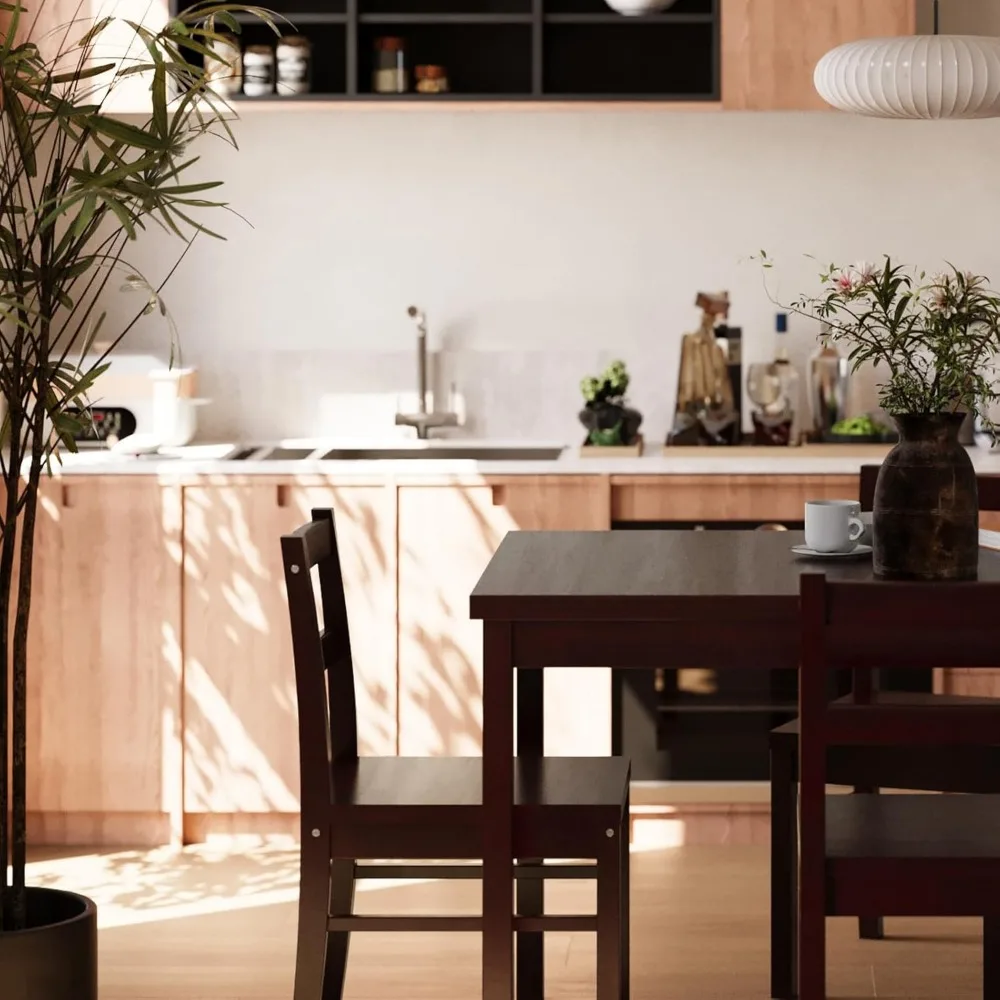 Nowoczesny prostokątny zestaw stołowy z litego drewna z 4 krzesłami do użytku w kuchni, barze, salonie