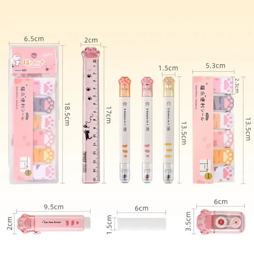 Cat Paw Stationery Set Memo Pad Rubber Ruler Learning Cartoon Stationery Set Cute Stickers School Office Writing Supplies Gift
