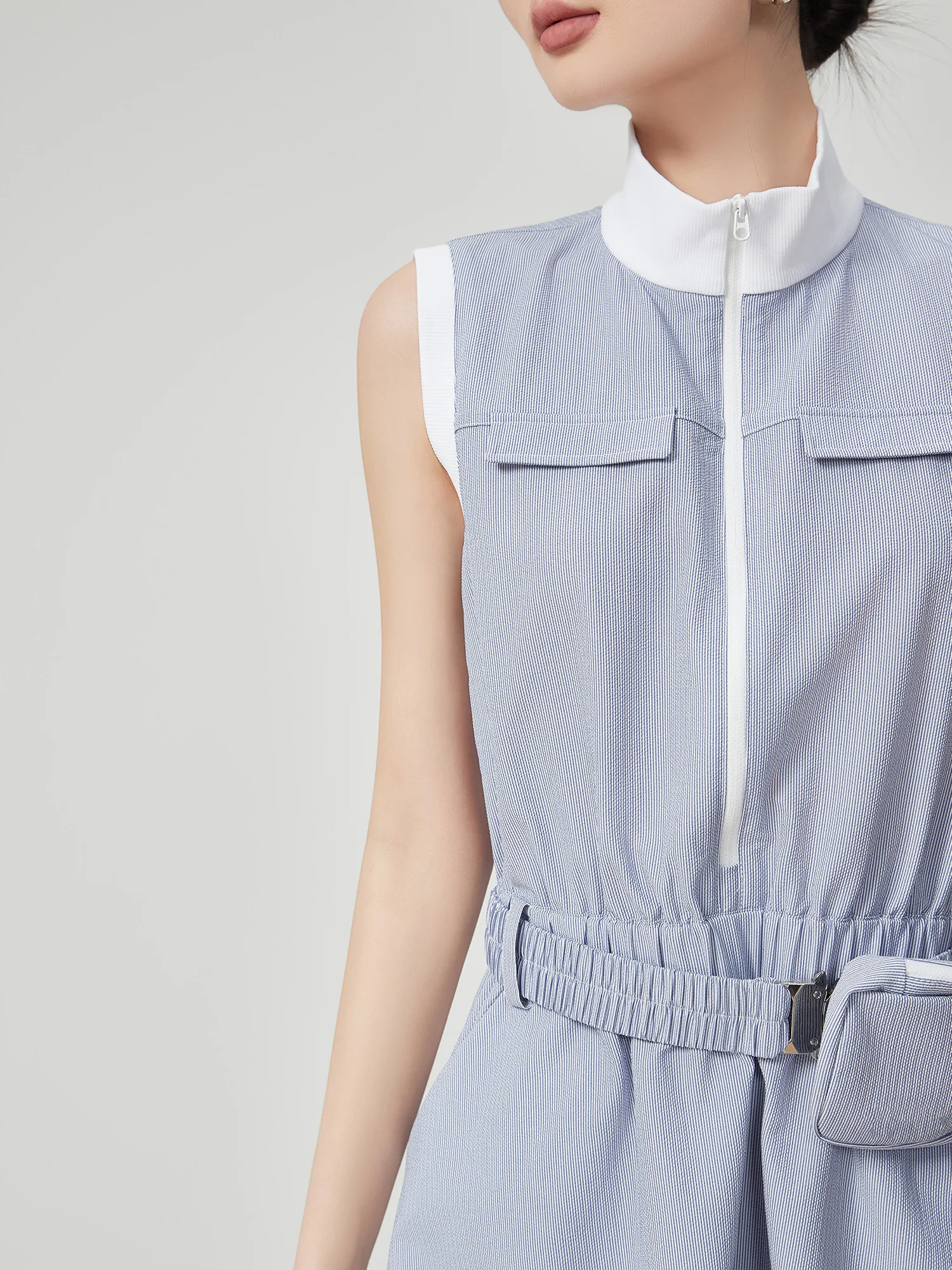 Vestido Casual de Golf sin Mangas a Rayas Azules y Blancas para Mujer, Largo Medio, Único y Hermoso, con Cintura Ajustada, Fa...
