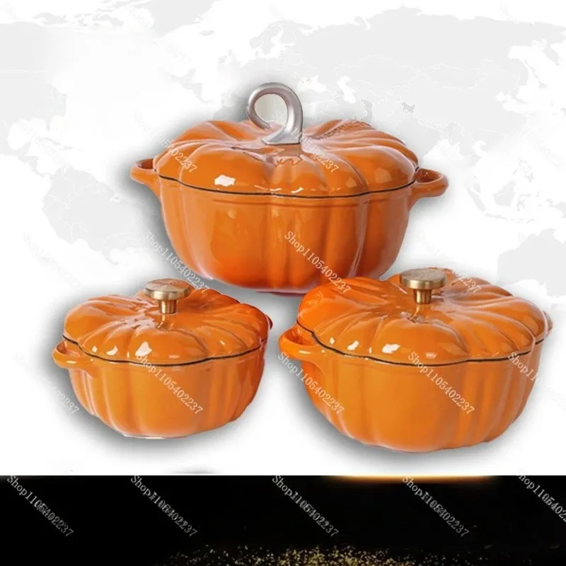 3.7L Enameled Cast Iron Pumpkin Pot Non Stick Casserole for All Heat Sources