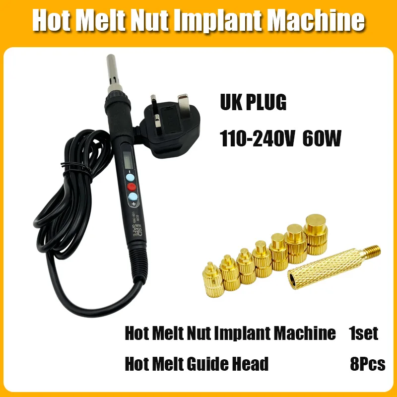 Stainless steel nut screw TS100 soldering iron tip inserted into internal thread head brass hot melt insert nut