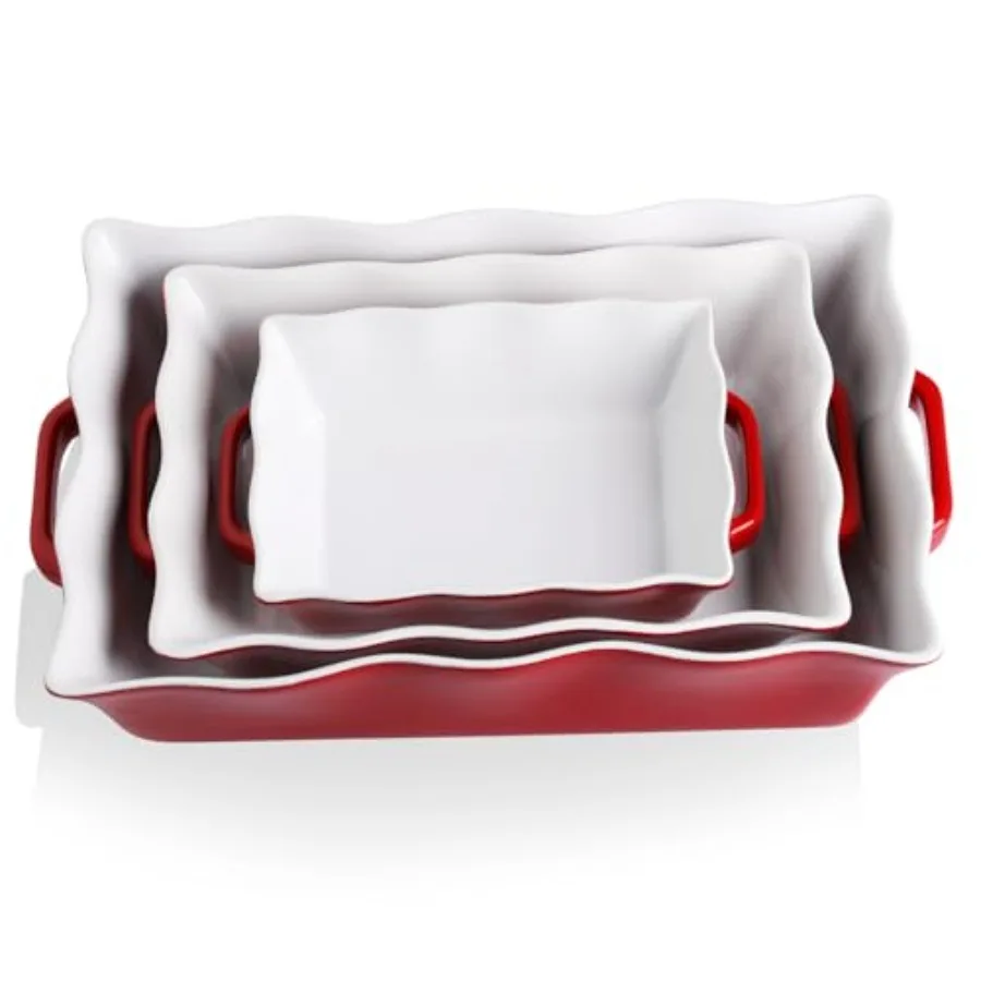 

Набор керамических форм для запекания в духовке, 3 прямоугольные формы с ручками, глубокие формы для лазаньи с волнистым краем для приготовления пищи