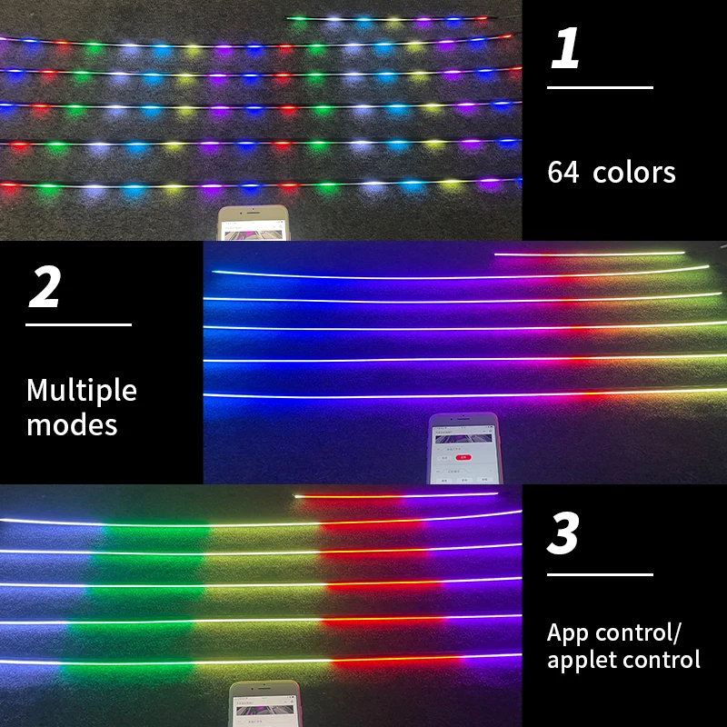 العالمي 18 في 1 LED أضواء السيارة المحيطة RBG 64 اللون الداخلية الاكريليك قطاع ضوء دليل الألياف البصرية الديكور الغلاف الجوي مصباح