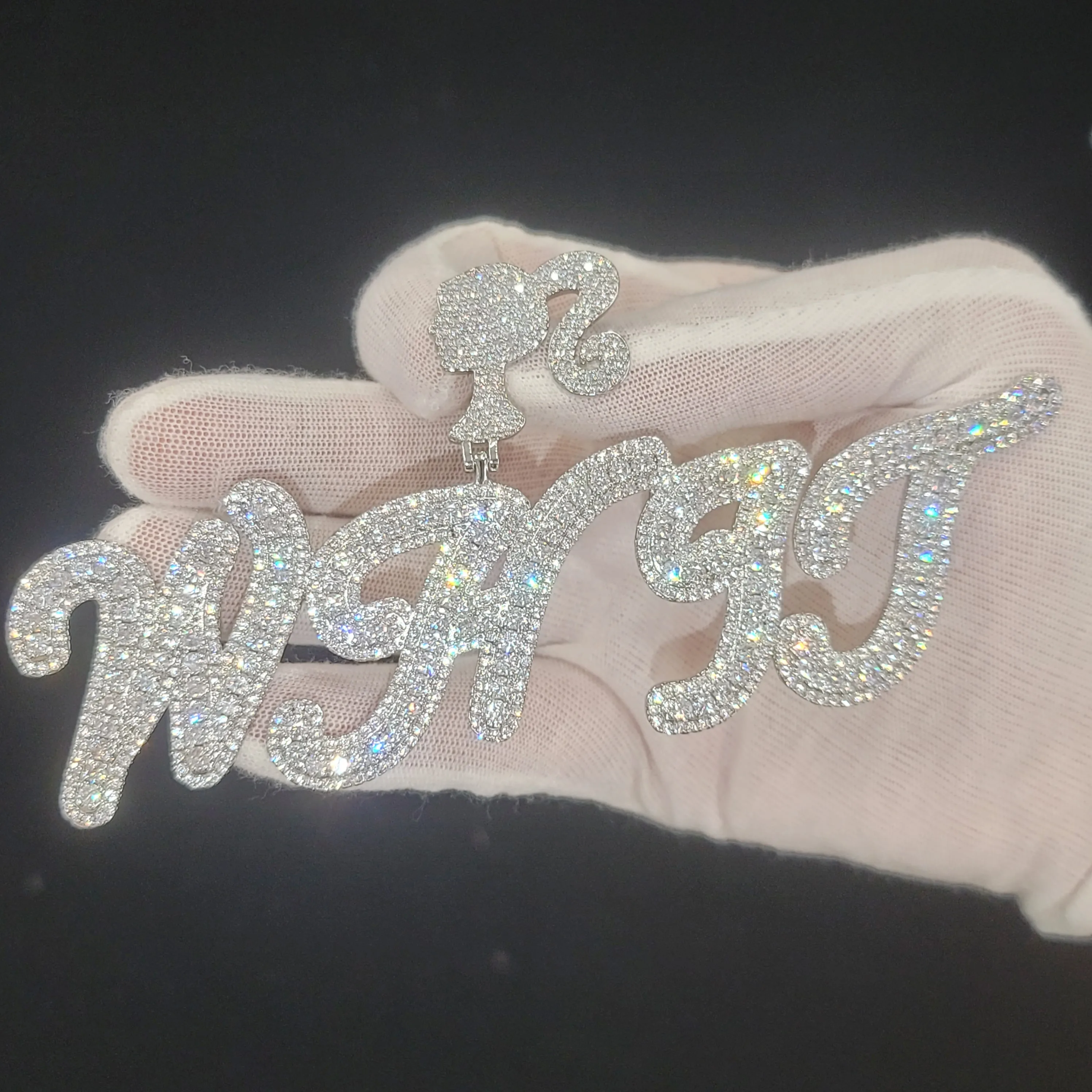 Custom Cursive Script Pendant Iced Out Big Diamonds Name Necklace Personalized Icy Medallions For Women Charm Baguettecz Tennis