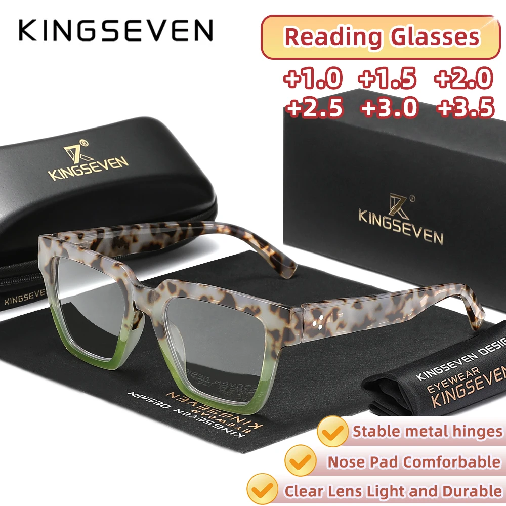 

KINGSEVEN Brand Original Retro Reading Glasses For Men Women Square Frame With Hyperopia Optical Lens +1.0~+3.5 Eyeglasses