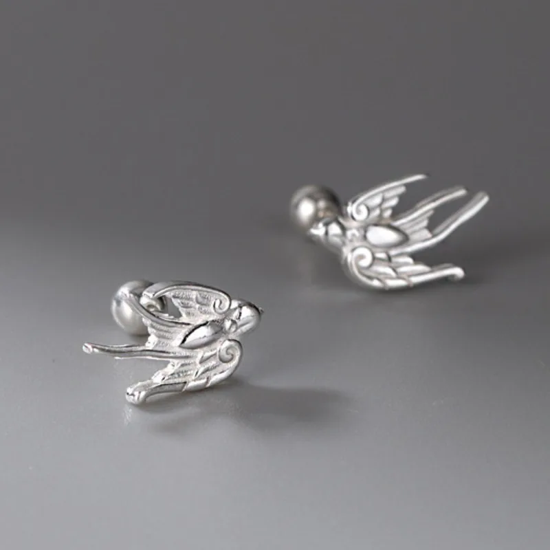 925 فضة ابتلاع الطيور وأقراط للفتيات Vintage الحيوان سيدة المسمار حلية القرط ثقب المجوهرات Enfashion #5